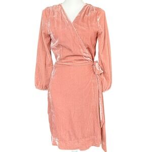 J.‎ Crew Velvet Wrap Dress Pink Long Sleeve Tie Waist Size 4